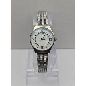 George Womens Petite Mesh Band Dress Watch Silver Tone White Dial New Batt Works
